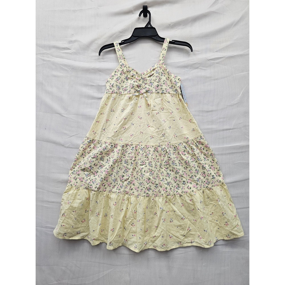 Cat & Jack Girls Floral Tiered Midi Dress Yellow Cotton Casual Size Large